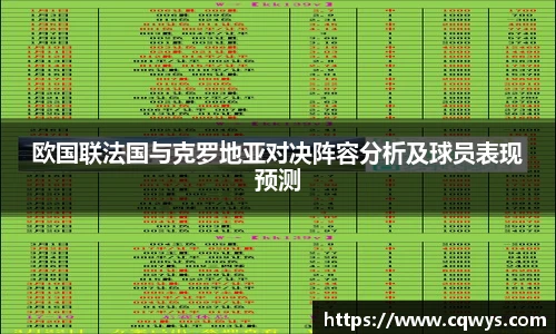 欧国联法国与克罗地亚对决阵容分析及球员表现预测